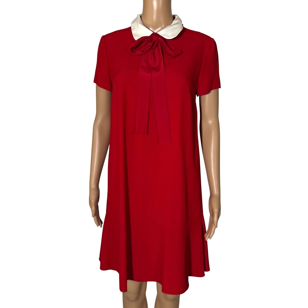 RED Valentino Red Peter Pan Collar Tie Neck Shift Dress Women's Size 40